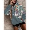 Womens Floral Print Hooded Sweatshirt Soft Comfortable Casual Pullover Daily Wear