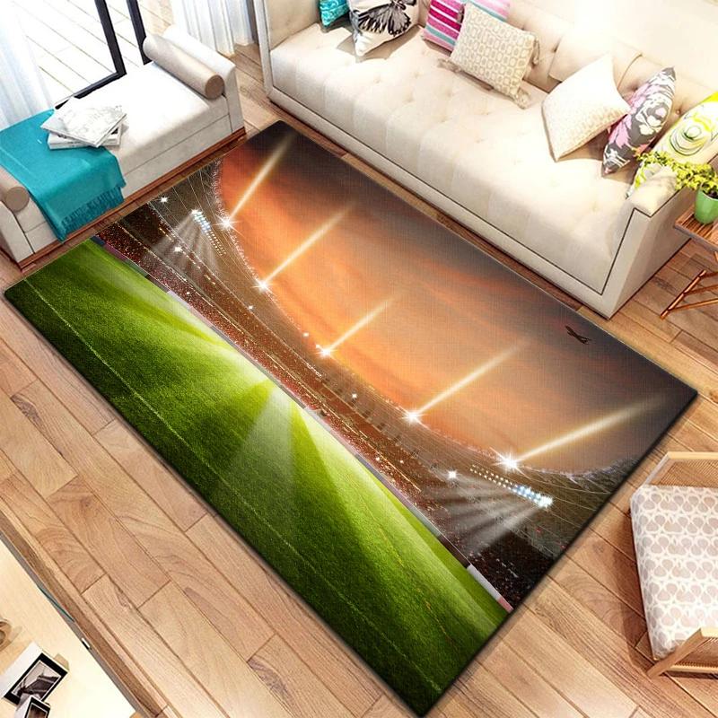 Soccer Football Sports Silhouette Pattern Carpet for Living Room Rugs Camping Picnic Mat Anti-Slip Rug Crawl Mat Fans Gift