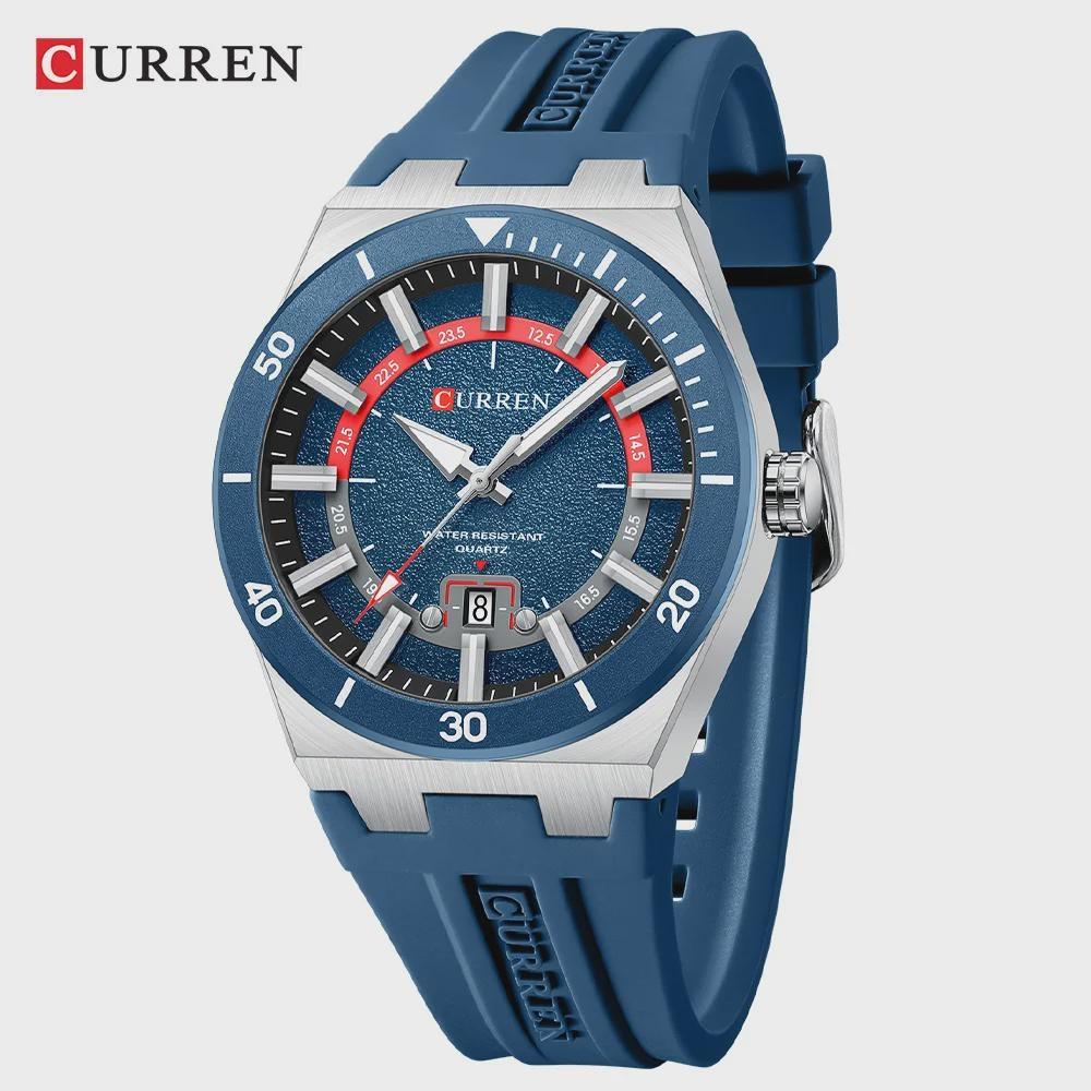 CURREN Men's Quartz Watch Fashion Date Display Luminous Waterproof Silicone Strap Sports Wristwatch