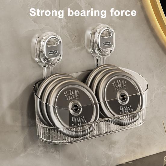 No Drill Bathroom Suction Storage Box Wall-Mounted Storage Shelf Organizer with Drain Hole Removable Clear Shower Caddy for Home Kitchen