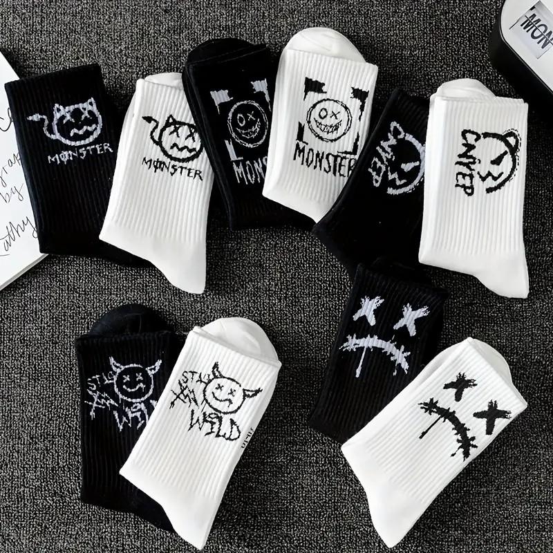 10/20 Par Męskie Dzianinowe Skarpetki Crew ze Wzorem Graffiti Odpowiednie na Wszystkie Pory Roku Wygodne Oddychające Miękkie Skarpety Codzienne dla Par