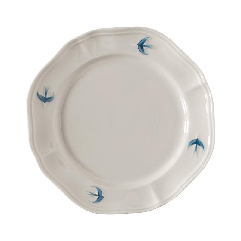 Creative Japanese Cartoon Retro Swallow Relief Plate Household Dessert Plate Flat Plate Deep Plate Ceramic Breakfast Plate Dessert Plate