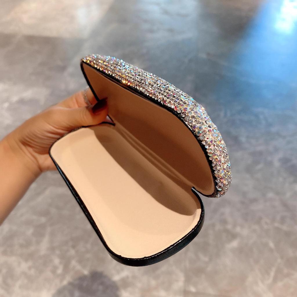 High-Value Rhinestone Half-Round Glasses Case for Sunglasses and Myopia Glasses