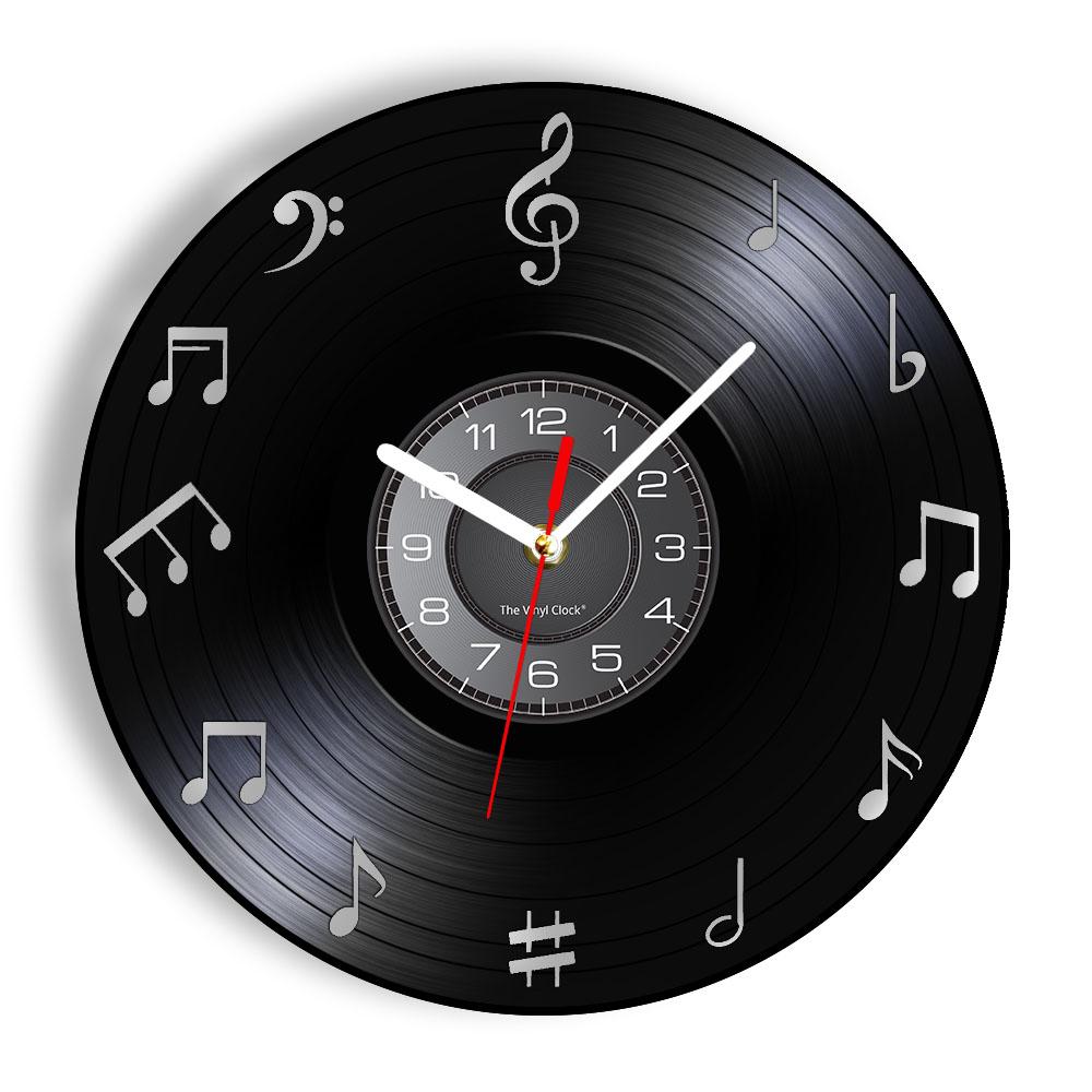 Music Notes Wall Art Treble Clef Vinyl Record Wall Clock Hanging Sheet Music Art Vintage Watch Rock N Roll Music Lover Gift