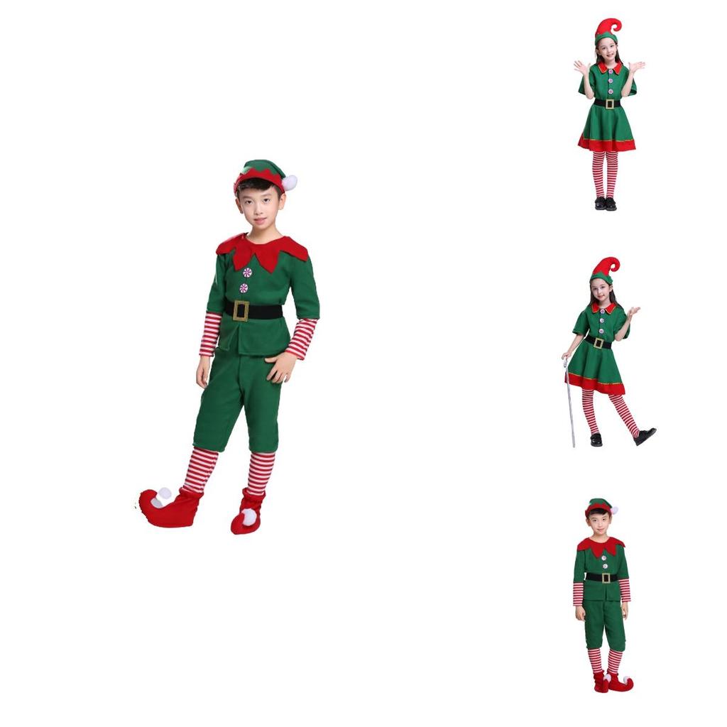 Eye-catching Kids Christmas Elf Costume Couple Outfit For Xmas Parties Role Play