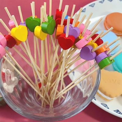 100Pcs 12cm Heart Disposable Bamboo Skewers Food Cocktail Picks Buffet Fruit Cupcake Fork Valentine's Day Party Table Decoration