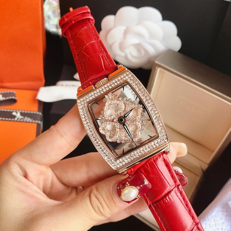 

Новые женские часы в стиле бочонка с полым прозрачным вращающимся циферблатом и стразами