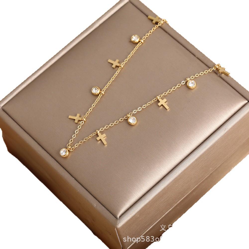 Trendy Stainless Steel Cross Zircon Clavicle Chain Necklace for Women - Versatile Fashion Accessory