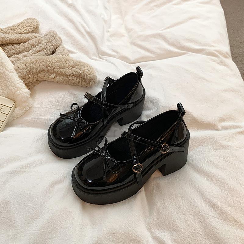 Fashion Comemore Women's Chunky Heel Mary Janes Shoes Spring Round Toe Pumps Platform Shoes for Women Dress Students Lolita Heeled Shoes