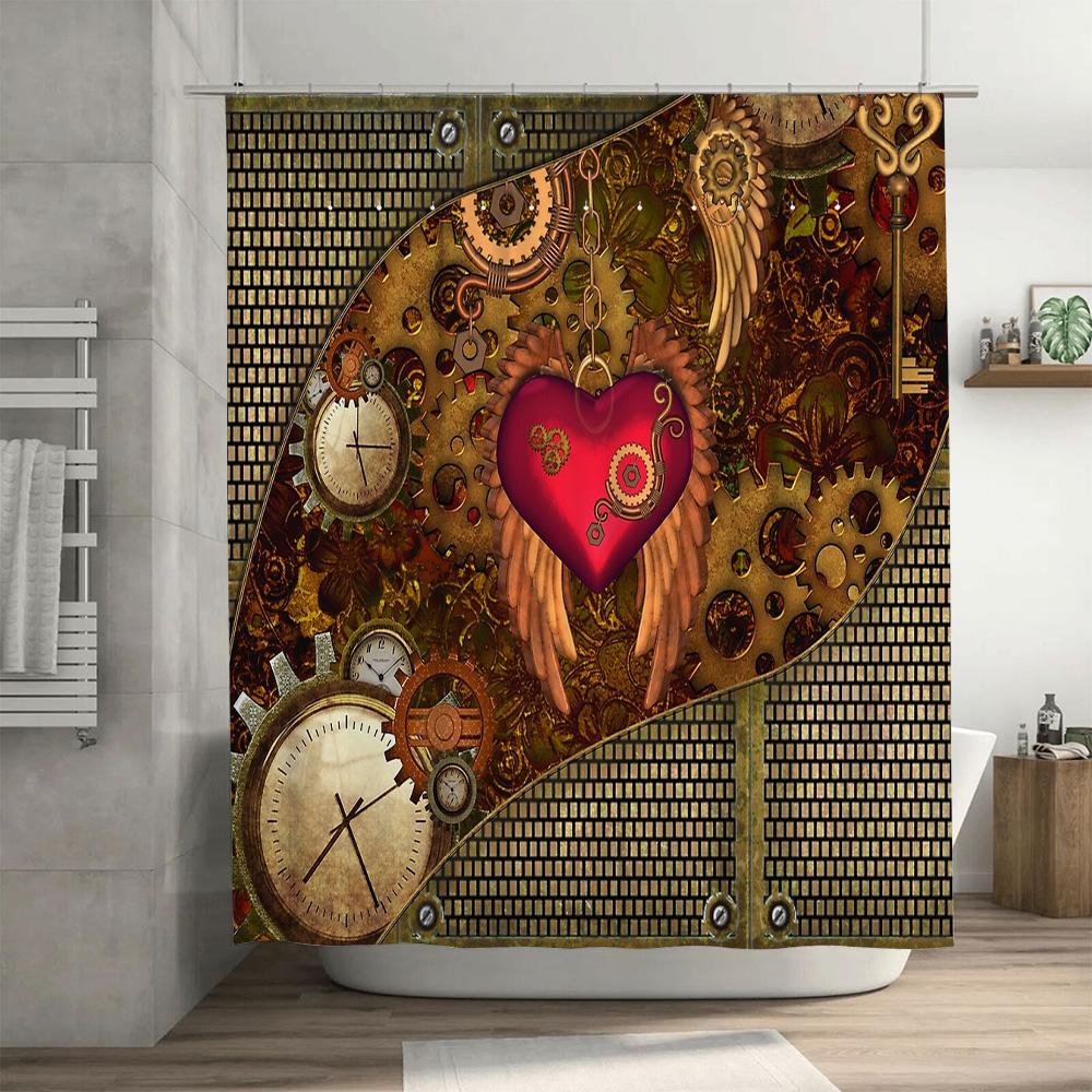 Vintage Heart Wings Shower Curtain Romantic Gothic Decor Bathroom Set Waterproof Artistic Tapestry Home Textile Bedroom Backdrop