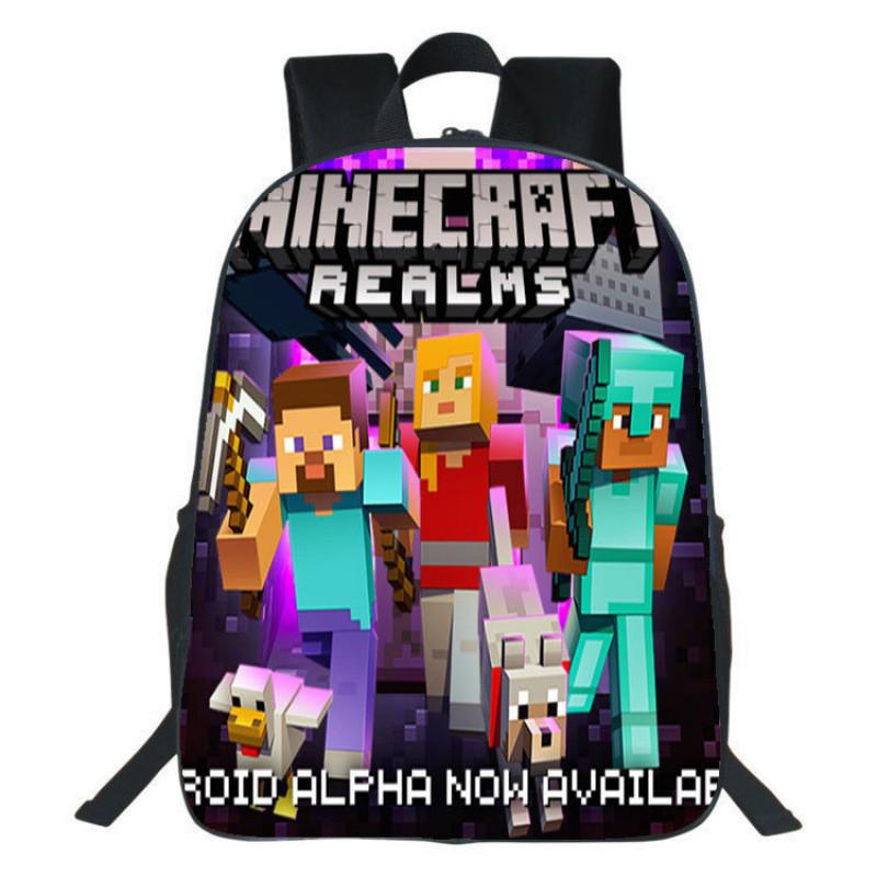 Minecraft Backpack For Kids With Printed Design Nylon School Bag With Padded Straps For Elementary Students