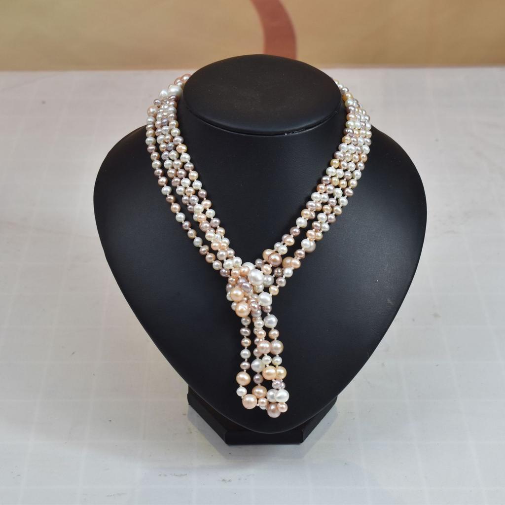2m Extra Long Freshwater Pearl Sweater Chain for Women, Natural Multi-layer Beaded Versatile Long Necklace