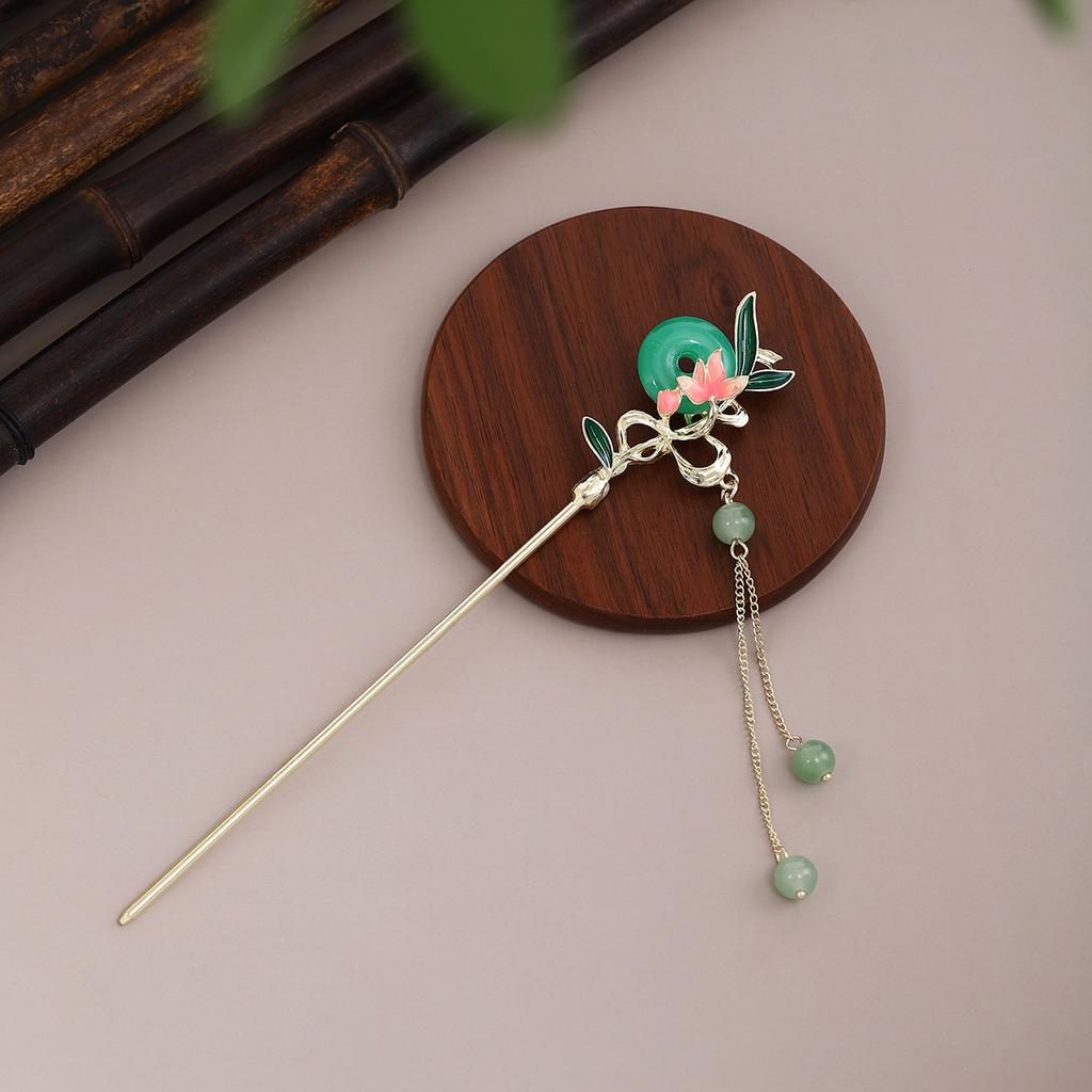 New Chinese Style Ethnic Style Retro Ping An Buckle Cheongsam Hair Ornaments Dripping Oil Flowers Butterfly Tassel Step Shaking Ancient Style Hairpin