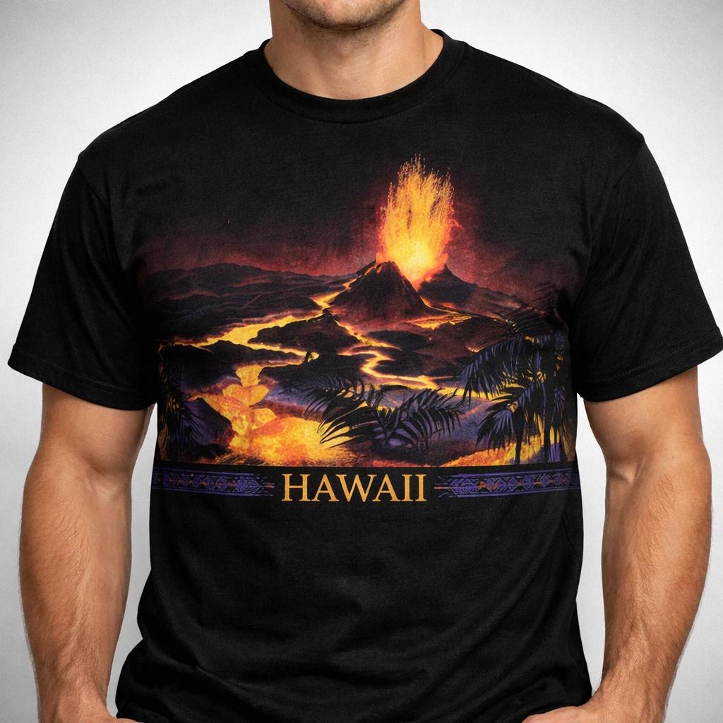 Vintage 90s AOP Volcano Graphic Tee Hawaii Style Retro Shirt Unisex S-3XL XS