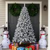 White Flocked Christmas Tree with Lights, Realistic PVC Branches, and Sturdy Metal Stand