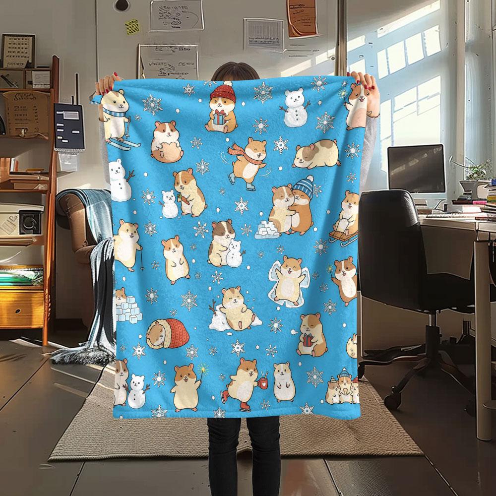 1PC Winter Hamsters Graphic Print Flannel Blanket Lightweight and portable for Home Decor Warmth and Comfort Birthday Present Birthday Gifts