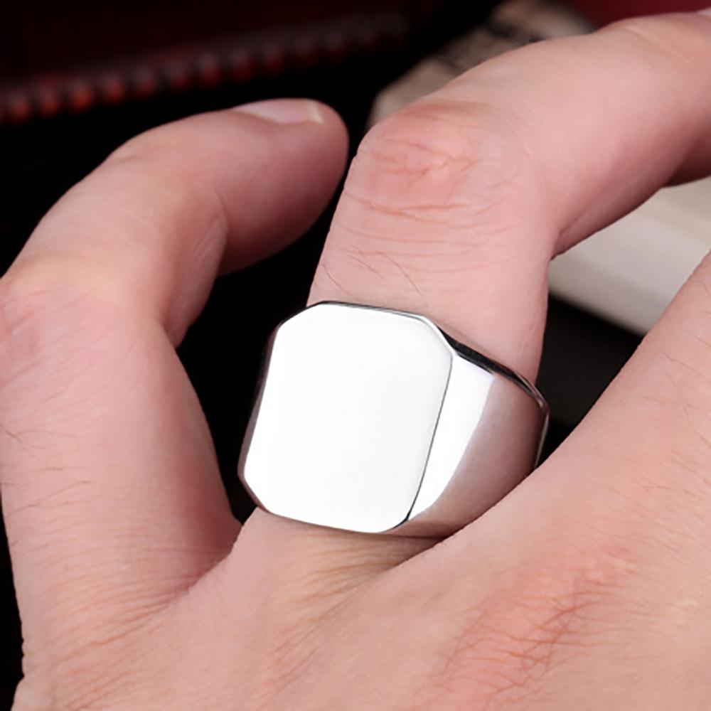 Free Engrave New Silver/Gold/Black/Blue Square Big Width Signet Rings For Men Ring Titanium Steel Jewelry