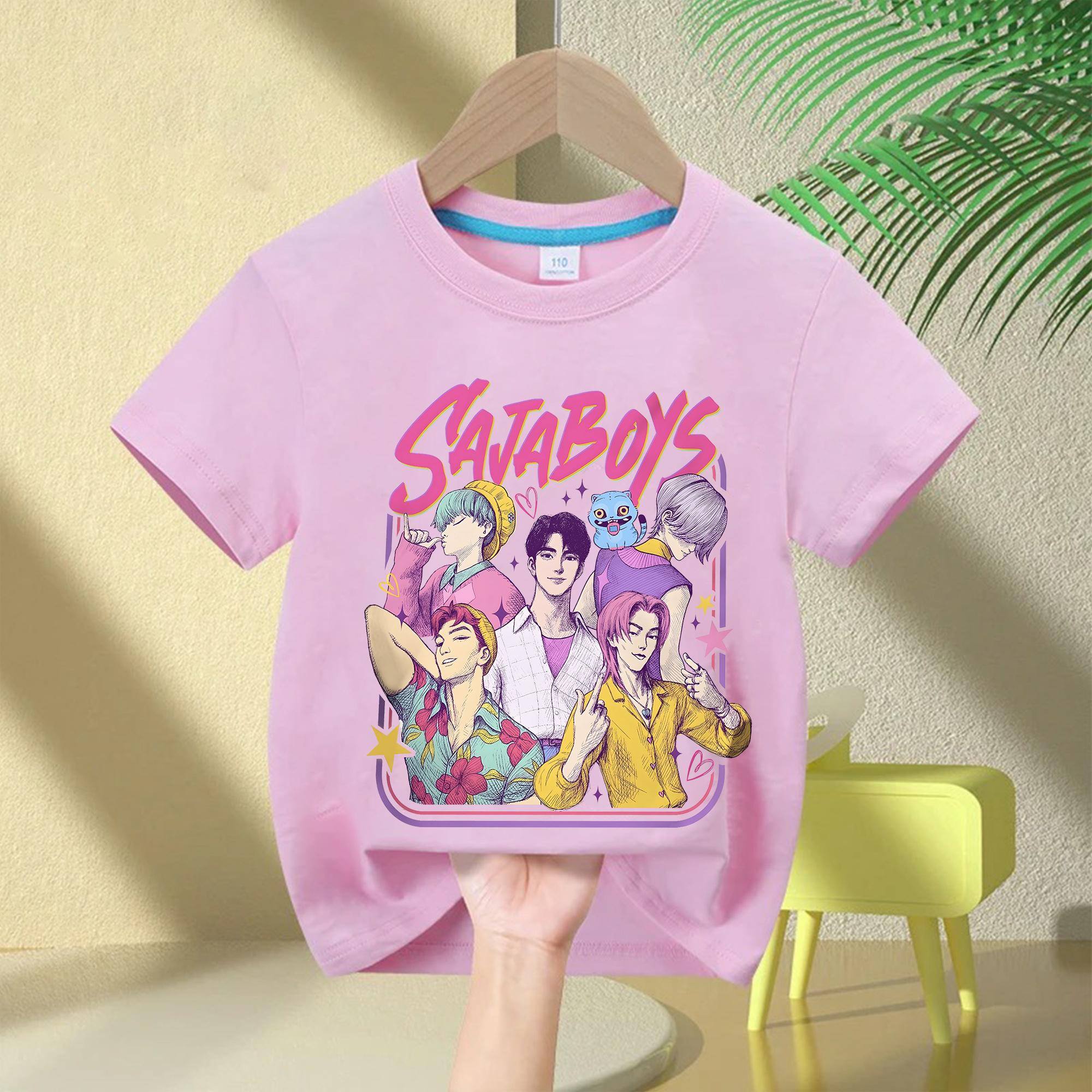 

KPop Demon Hunters Rumi Cartoon Girls T-shirt Round Neck Fashion Casual Top Children s T-shirt Girls Clothing 130