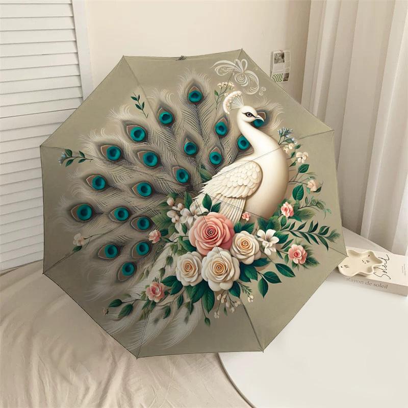 1PC peacock flowersAutomatic Open/Close Umbrella with Windproof, 8-Rib Sturdy Canopy, Durable Ribs, Fashionable Design1282A