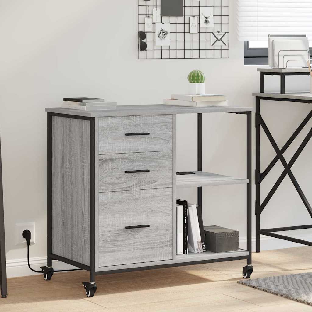 Cabinet with Charging Station on Wheels Grey Sonoma 76 x 41 x 72 cm
