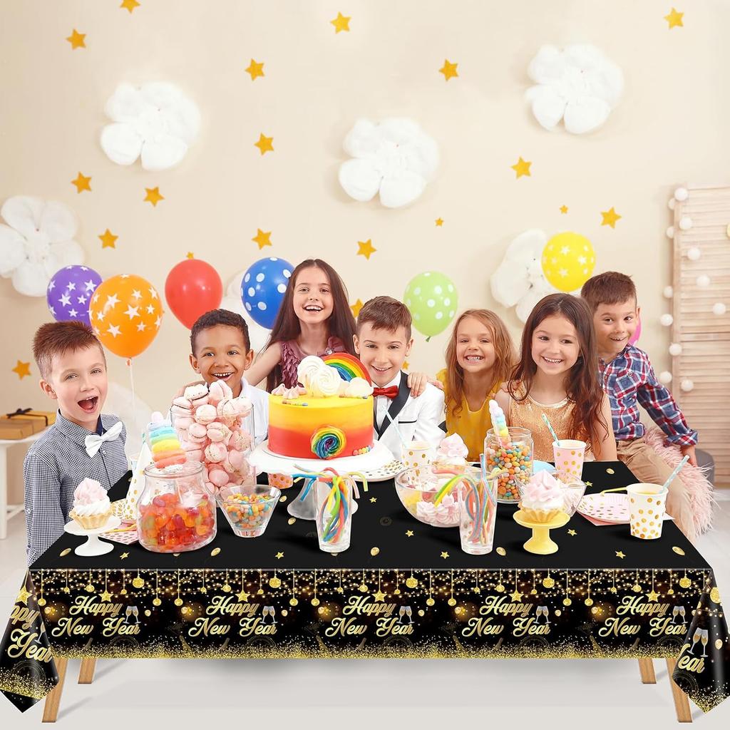 MiniRed Happy New Year Plastic Table Cloth for Parties, Plastic Table Cover 2026, Disposable Party Table Clothes Decorations Supplies(108” X 54”)