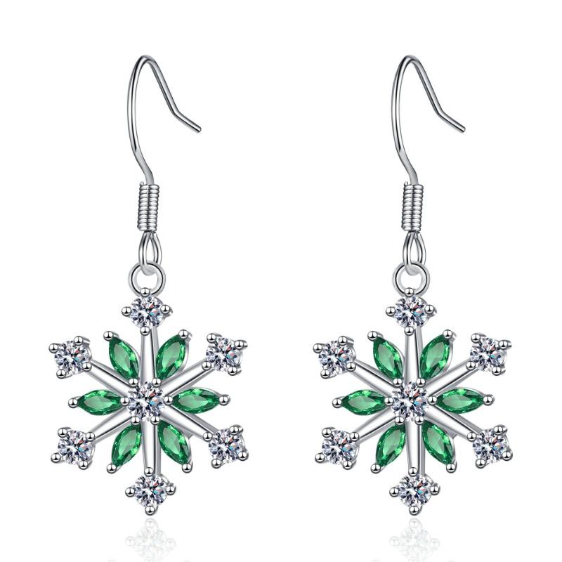 Ice Flower Earrings for Women Symmetrical Snowflakes Inlaid Diamond Earrings Temperament Japanese and Korean Simple Copper Inlaid Zircon Earrings