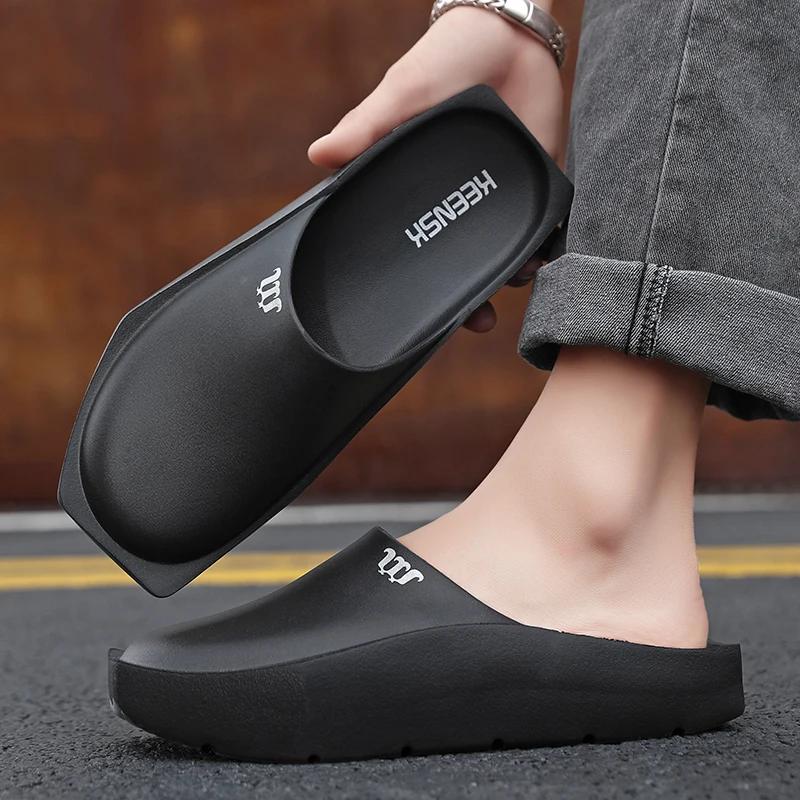 Summer Men's Thick Platform Slides Bathroom Non-Slip Sandals Casual Flip Flops Designer Shoes for Men   summer men sandals