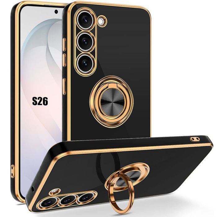 Coque Silicone - BOOLING - pour Samsung Galaxy S26 - Antichoc Anti-Rayures avec Anneau - Noir