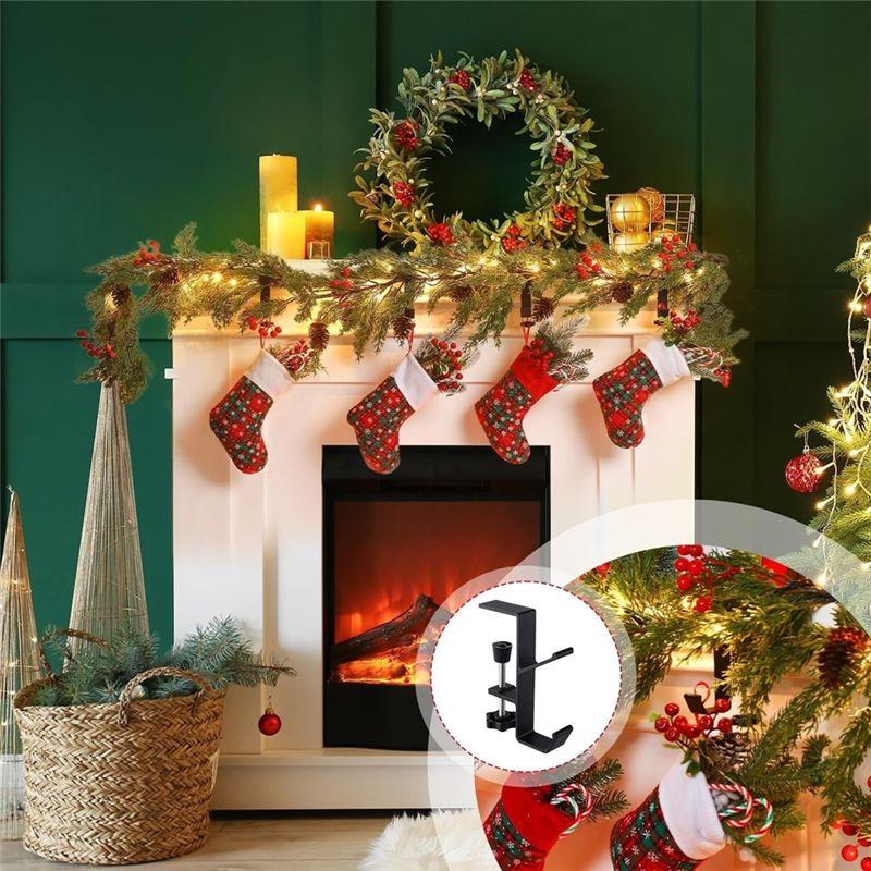 Aug. 2 In 1 Mantel Hanger For Garland And Stockings, Adjustable Heavy Duty Fireplace Hangers With Dual Hooks