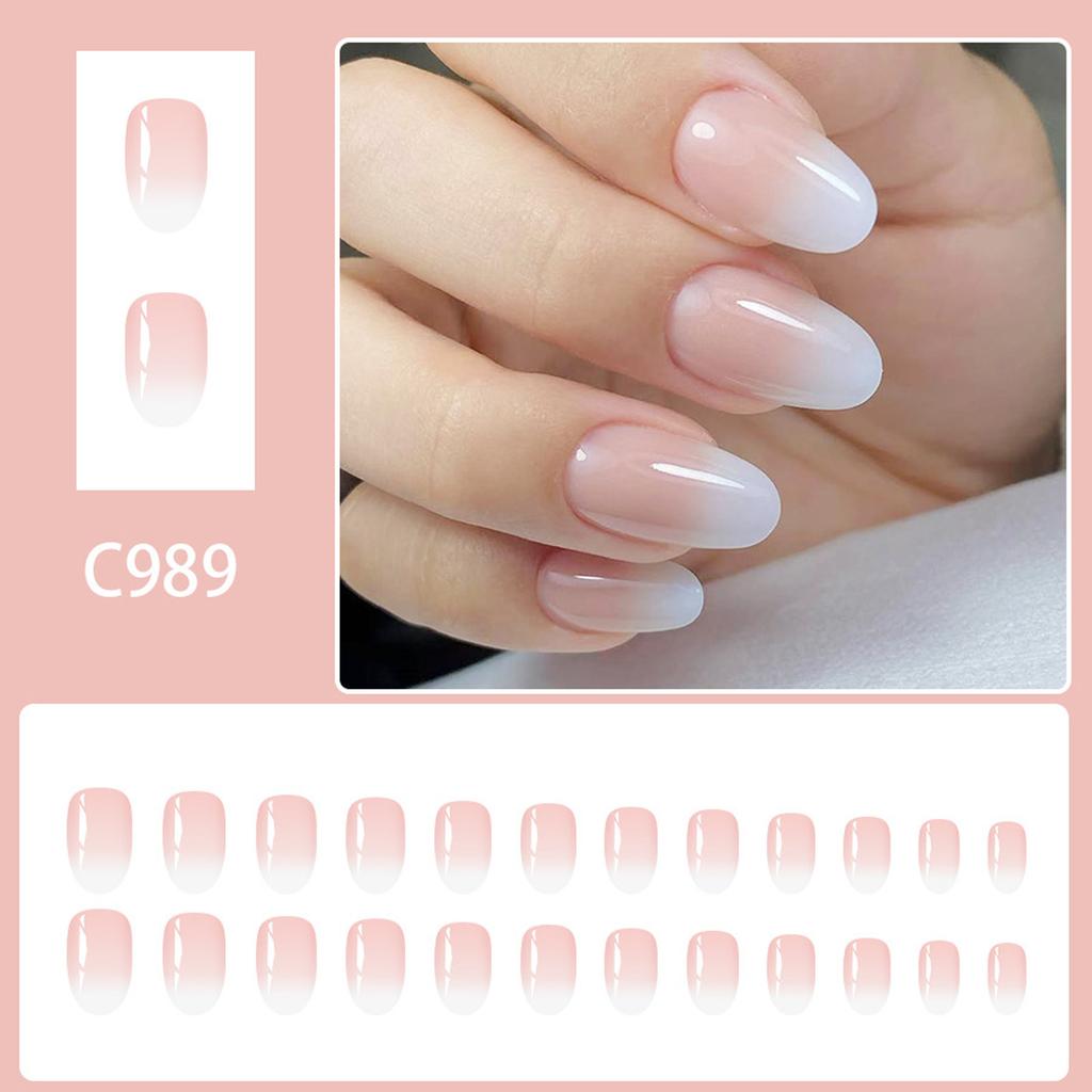 Gradient Press On Nail Almond Fake Nail Glossy Stick On Acrylic Nail Natural Omber Glues On False Nail for Women Girls