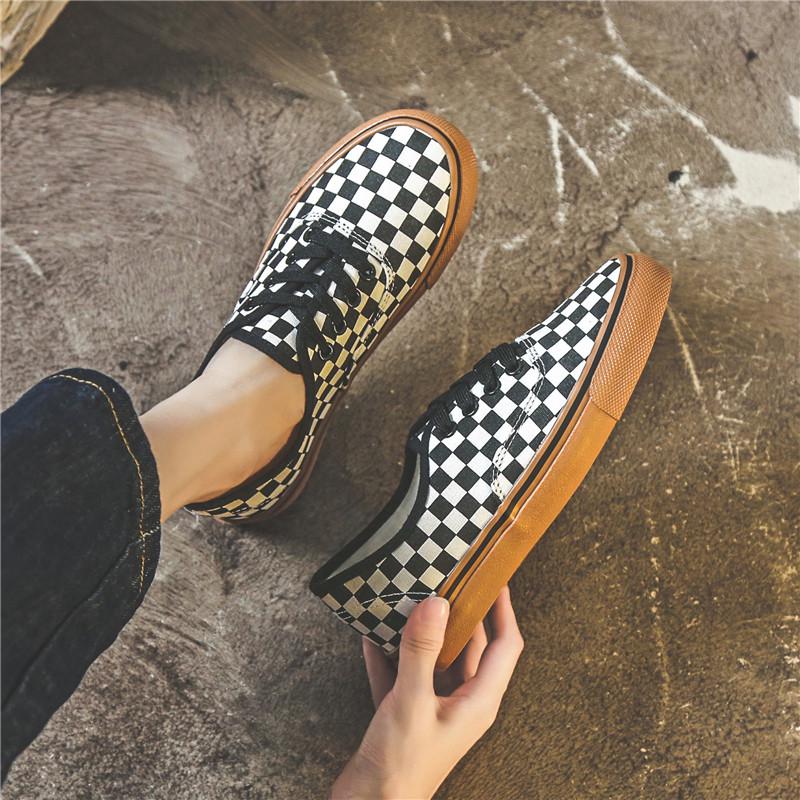 Женские черно-белые клетчатые парусиновые кеды - Ретро стиль Гонконга, корейский стиль Харадзюку Ульззанг, повседневная обувь 37