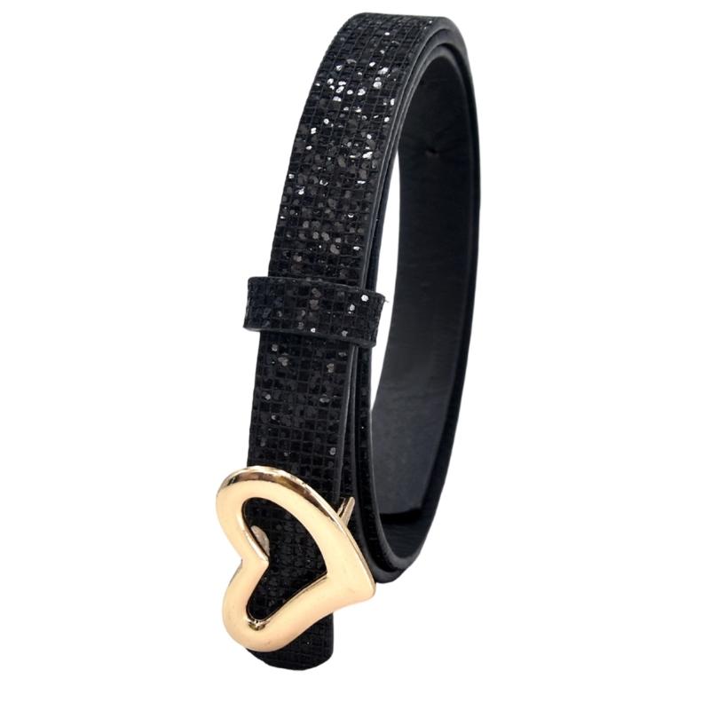 

Ladies Belt With Heart Buckles And Sequins Durable PU Material Suitable For Stage Occasion чорний