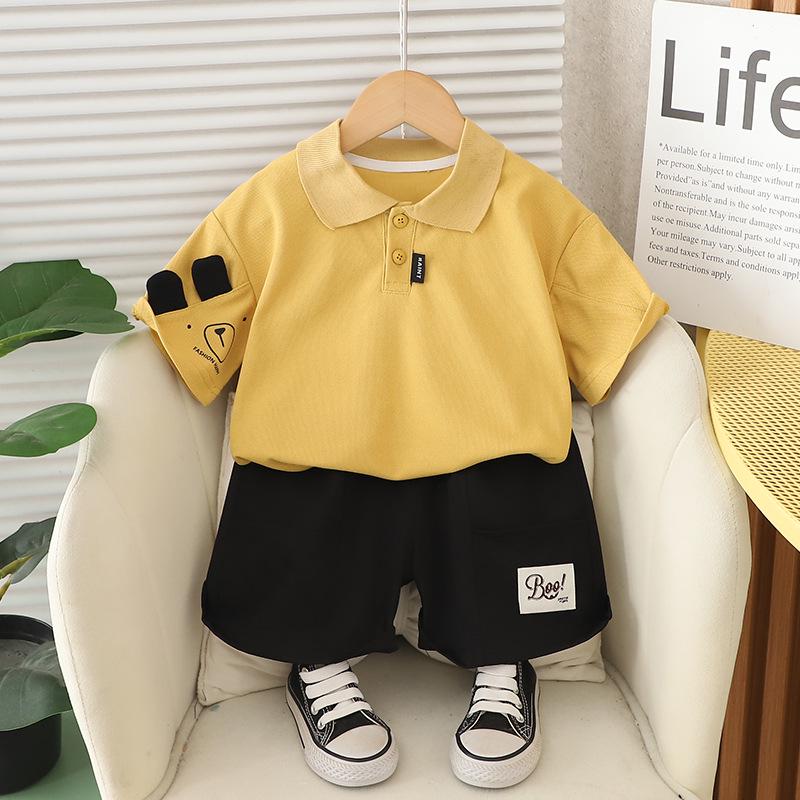 

2025 Летний комплект для мальчиков: мультяшная футболка и джинсовые шорты 80cm-120cm (pack of 5) жёлтый