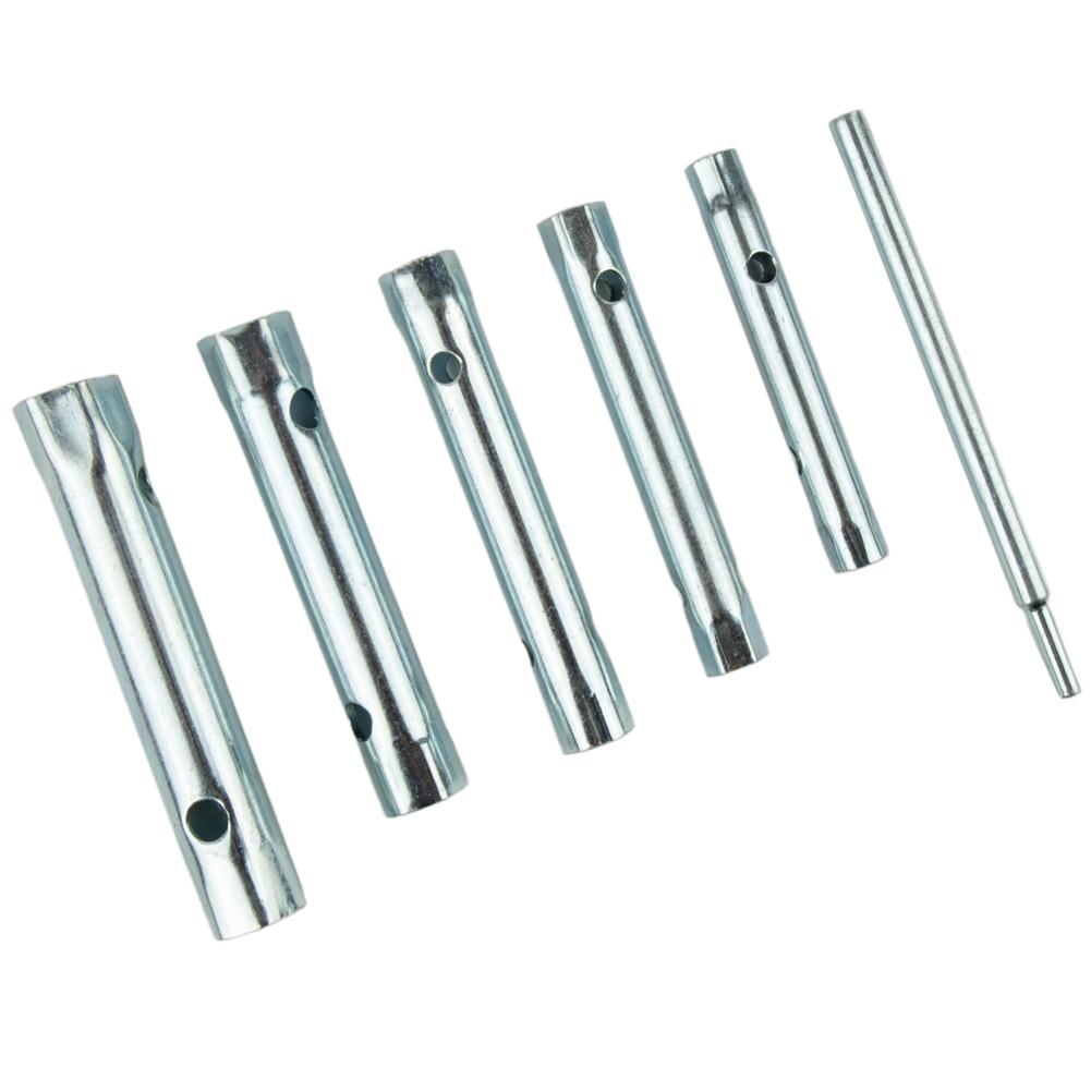 Tubular Box Wrench 6pcs/set 8-17mm Double Ended Highly Polished Silver Socket Spanner Steel For Automotive Repair