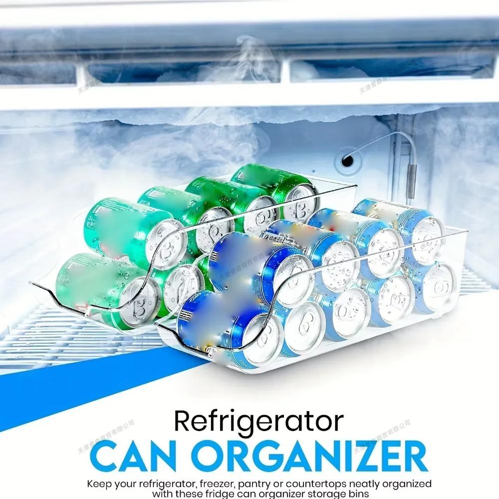 1/2/4Pcs Kitchen Refrigerator Organizer Beverage Storage Box Auto Rolling Can Dispenser Soda Beer Can Holder Fridge Storage Rack