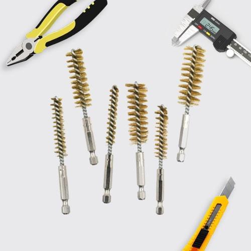 Hexagonal Shaft Brass Wire Brush, Brush-Shaped Polishing Brush, 6-Piece Set (8mm, 10mm, 12mm, 15mm, 17mm, 19mm) for Electric Drills, Stainless Steel a