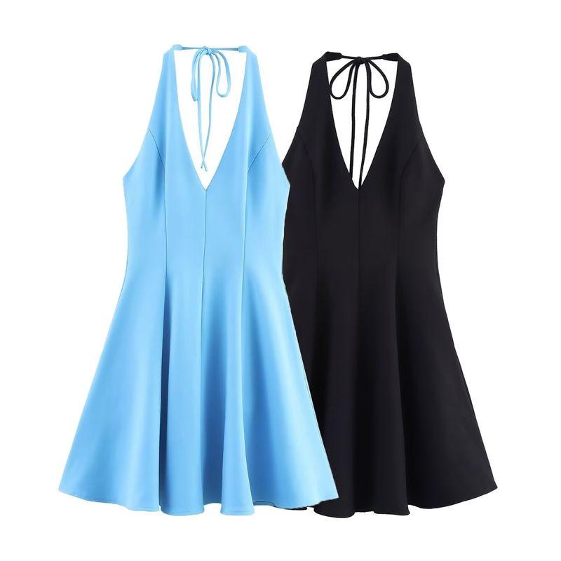 Kaslead New Women clothes Western Style Fashion Simple Wave Wide Swing Dress 4661379