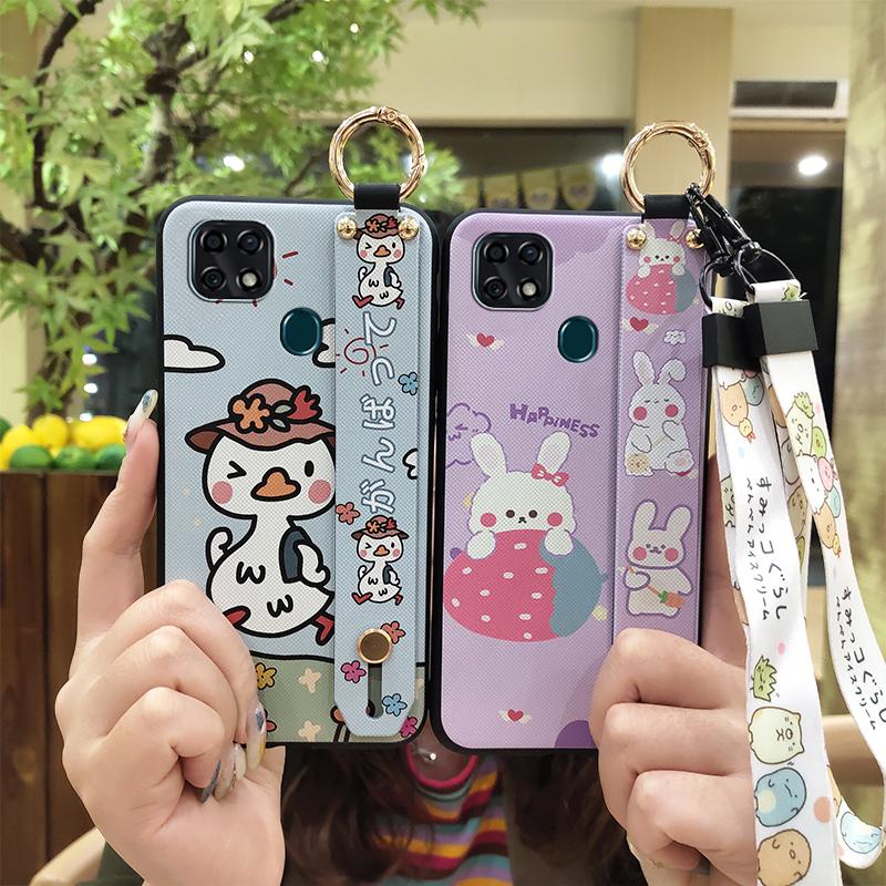 Lanyard Anti-knock Phone Case For ZTE Blade 20 Wristband Kickstand Shockproof Wrist Strap Cute Cartoon Protective Ring