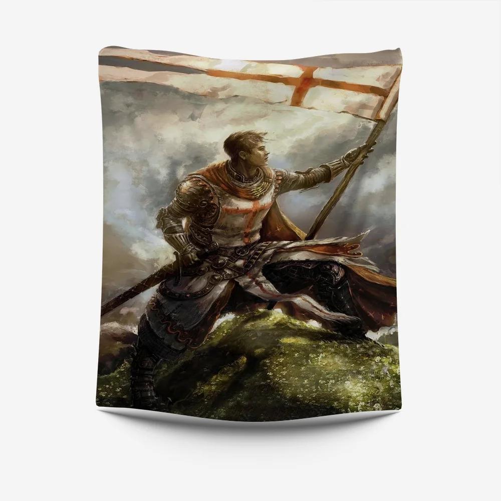 Medieval Knight Tapestry Crusader Warrior Design Perfect for Historical Themed Room Decor Large Wall Hanging Artwork