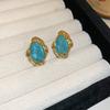 New blue flower fringed earrings, fresh niche design studs, women's summer vacation earrings
