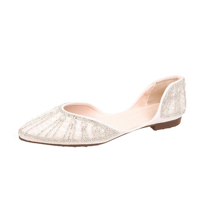 

Autumn and winter new low-heeled flat-bottomed rhinestone decorative hollow pointed fashion foot shoes 40