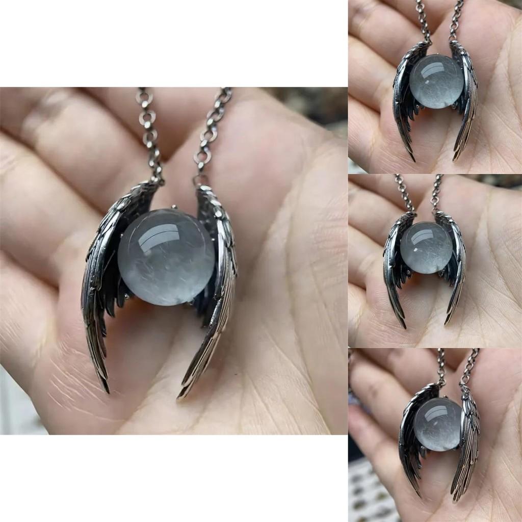 Ghost Wings Retro Faux Crystal Necklace With Alloy Pendant For Stylish Office Wear