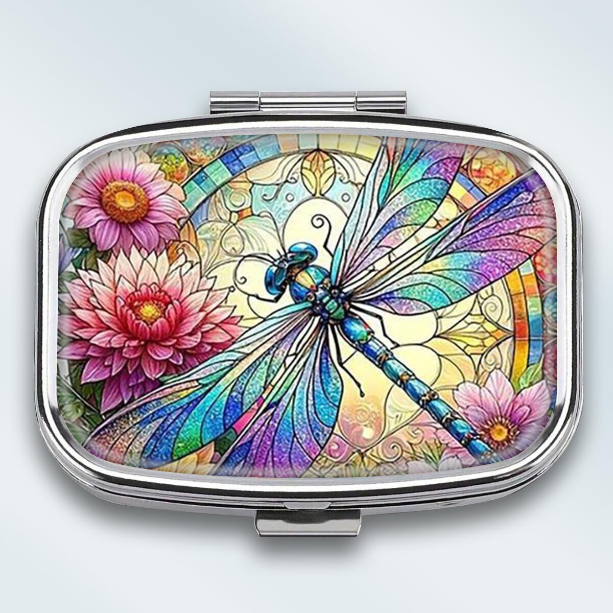 

Portable Pill Box with 2 Compartments, Mini Metal Medicine Organizer Case, Cute Printed Pill Container for Vitamins, Pills, Jewelry, Travel, Daily Use різнокольоровий