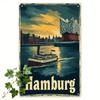 Vintage Metal Wall Art Hamburg Elbphilharmonie Cityscape Tin Sign for Living Room