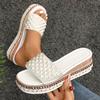 Shiny Crystal Pearl Platform Slippers Women Fashion Rivet Decor Wedge Sandals Woman Summer 2025 Non Slip Thick Sole Beach Slides