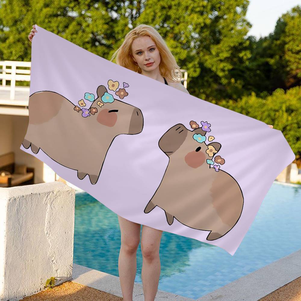 Cartoon Cute Capybara Microfiber Blanket Quick Drying Beach Towels Oversized Printing Super Absorbent Pool Towel Blanket