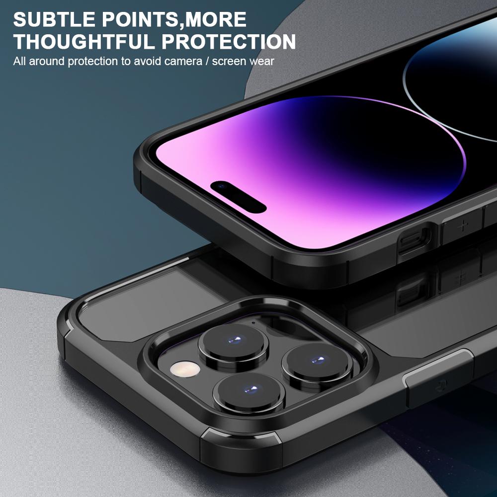 

Defense Armor Series for iPhone 14 Pro Max Clear Back Phone Case TPU+PC Shock Absorption Cover Black