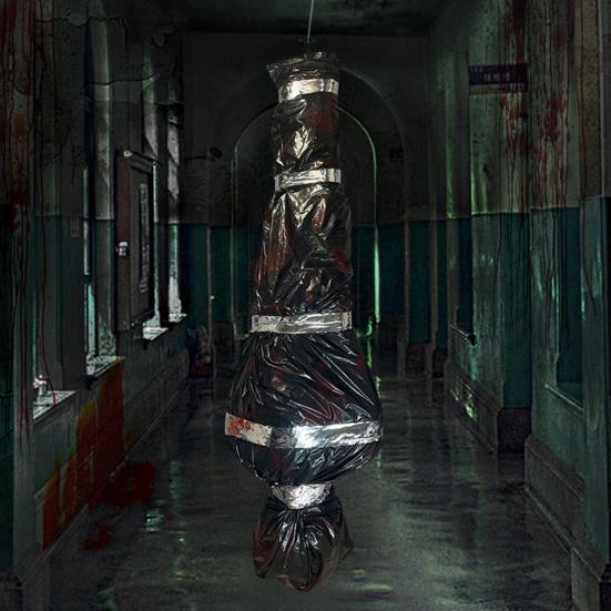 60 Inch Hanging Corpse Dead Victim Props Scary Fake Corpse In Bag Inflatable Hanging Dead Body for Halloween Indoor Outdoor Haunted House Decor