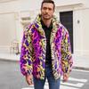 Herren Bunte Leopardendruck Kunstfell Kapuzenjacke Reißverschluss Winter Warmer Mantel