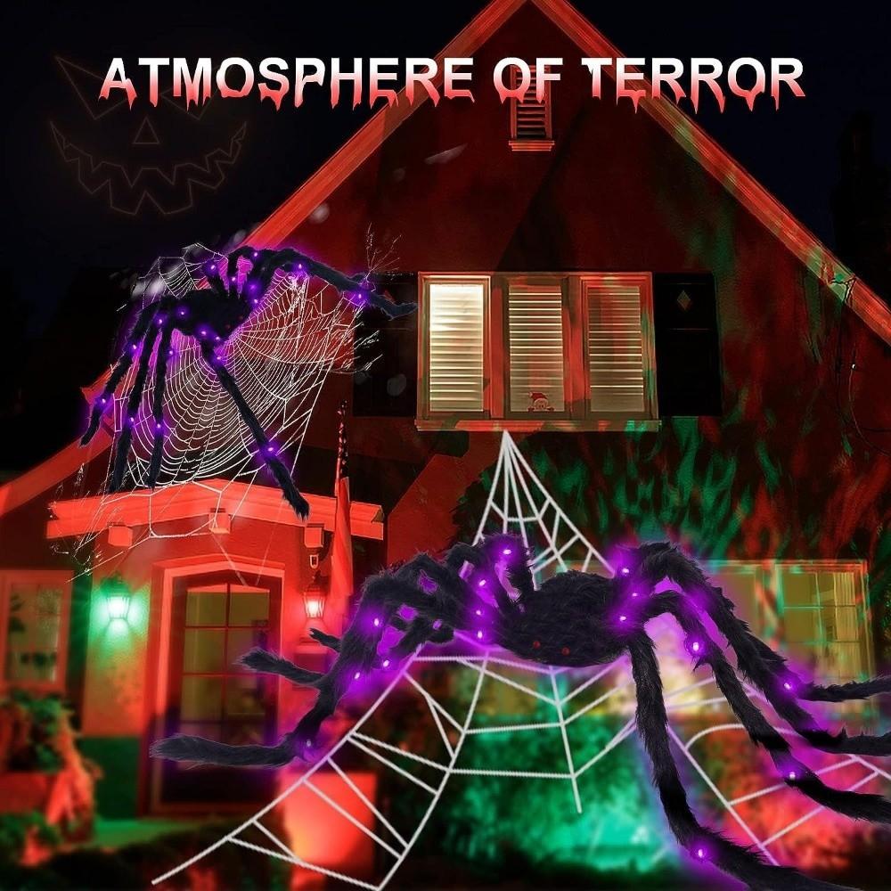 Purple Halloween Spider Decoration LED Lights Giant Spider Prop Indoor Outdoor Decor